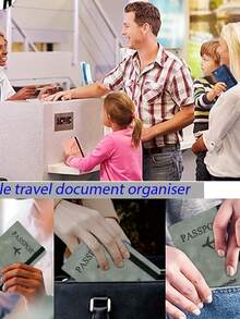 复古 PU 多功能护照夹，护照夹带有飞机和字母印花和绑带设计，适合度假、旅行、返校、男女通用、旅行必备 - 彩色 - 查看 5