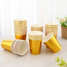 20/50/100pcs 9oz Disposable Paper Cups In Gold, Blue, Red, Laser Silver, Rose Gold Colors, Suitable For Birthday Party, Wedding, Picnic, Family Gathering