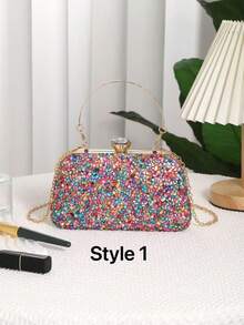 1PC Glitter Bling,Shiny Glamorous,Elegant,Exquisite Mini Contrast Color Evening Clutch Bag With Metal Chain Dinner Bag,Evening Bag For Party Girl,Woman,For Female Perfect For Party,Wedding,Prom,Dinner/Banquet,For Cocktail Best Gift For Women