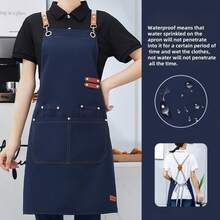 1 件男女厨师围裙专业烹饪带口袋可调节围兜围裙，防水防油，用于奶茶店、蛋糕店、寿司店、西餐厅、美甲店、鲜花店、水果店、咖啡店