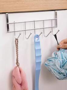 1/2 件不锈钢门上挂钩架，5 钩厨房工具架，易于安装，壁挂式，多用途收纳整理器，适用于浴室、卧室、厨房，现代时尚