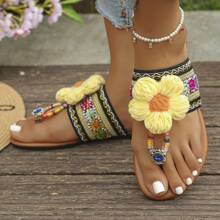 Women Plus Size Color Block Round Toe Casual Flat Sandals