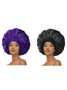 2/4 pezzi Cuffia da notte in seta, cuffie da notte in raso, cuffia da notte in seta con fascia elastica morbida, avvolgimento per capelli in seta per capelli ricci (Nero e Rosa)