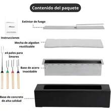 Chimenea de Concreto Portátil con Cuenco de Acero Inoxidable, Base Antideslizante, 4 Pinchos para Asar (Negro) - Negro - Ver 6