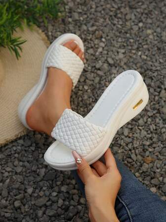 女士厚底坡跟帆布凉鞋，夏季休闲增高编织鞋，时尚连衣裙和沙滩装