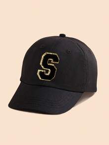 1 pieza Gorra de béisbol negra sólida con decoración de letras para niños/niñas de 1 a 5 años, gorra Snapback clásica para niños para el uso diario casual en primavera y verano - Negro - Ver 58