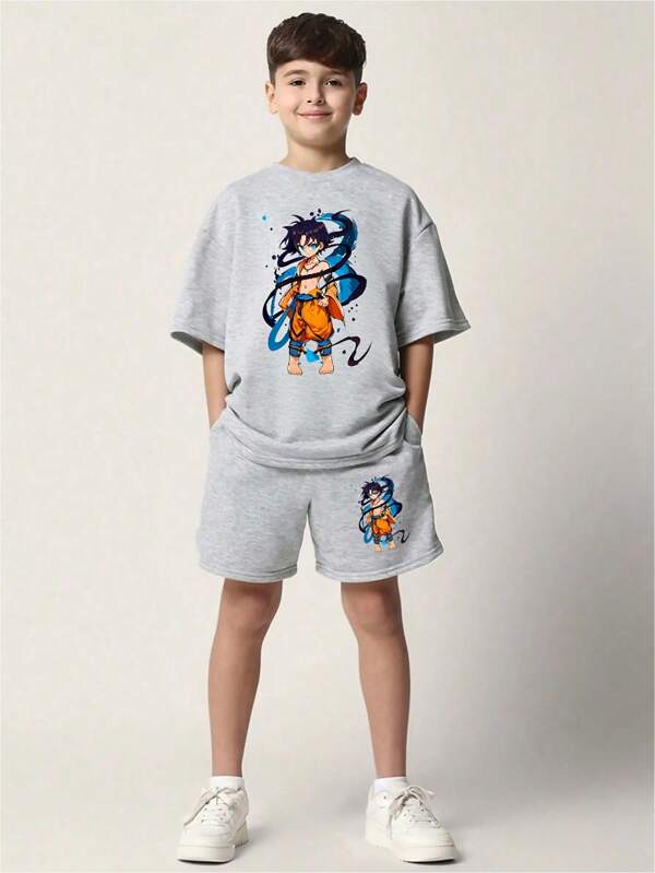 Toddler Boys' Cartoon Graphic Print Short Sleeve T-Shirt And Shorts Set