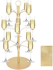 Cocktail Tree Stand – 3-Tier Champagne Tower & Wine Glass Holder (12 Glasses) In Rose Gold - Vàng - Xem 1