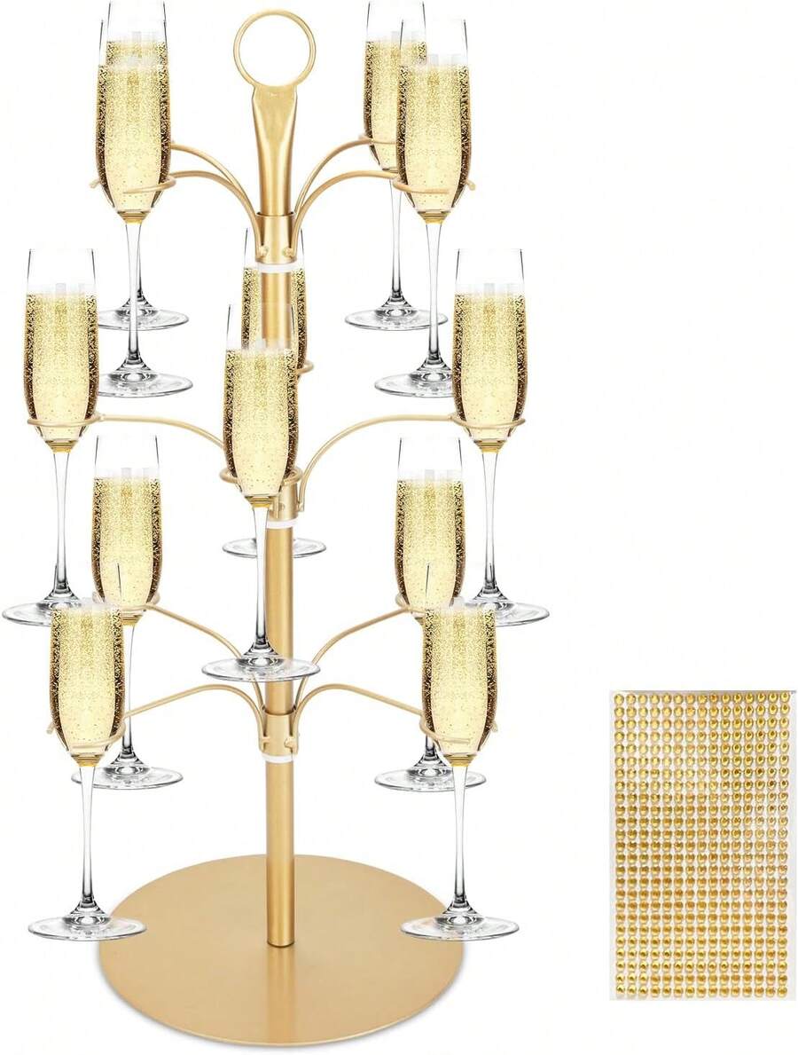 Cocktail Tree Stand – 3-Tier Champagne Tower & Wine Glass Holder (12 Glasses) In Rose Gold - Vàng - Xem 1