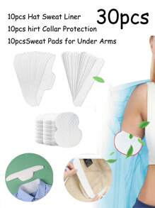 10pcs Sweat Pads For Under Arms And 10pcs Hat Sweat Liner And 10pcs Shirt Collar Protection, Large Armpit Sweat Pads For Women, Disposable Underarm Sweat Pad,Absorbent Cap Pads,Shirt Sweat Liner