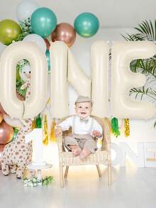 40 Inch Beige One Balloons For 1st Birthday, Cream White Sand One Balloon Letters With Ribbon, Neutral Ivory Alphabet One Balloon For Boys Girls First Birthday 1 Year Old Baby Shower Party Decorations - Beige - View 8