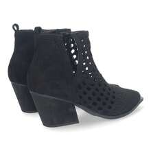 shoes&blues.es Botín Elegante de Mujer con Tacón, Diseño Calado con Tiras Trenzadas,Abierto por los dos laterales para mas comodidad. - Negro - Ver 6
