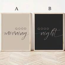 1/2 件黑白“早上好，晚安”早晚问候墙艺术海报和印刷品现代简约帆布画适用于客厅卧室家庭办公室宿舍装饰墙面背景设计画带框/无框 - 彩色 - 查看 4