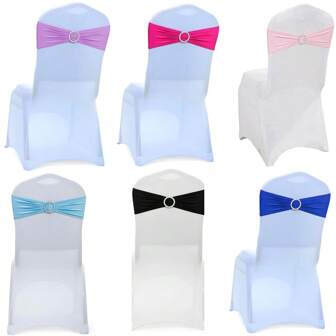 20pcs Plain Color Elastic Chair Sashes Bows, Bowknot Chair Back Strap Decor, Suitable For Wedding, Party, Hotel, Restaurant, Events