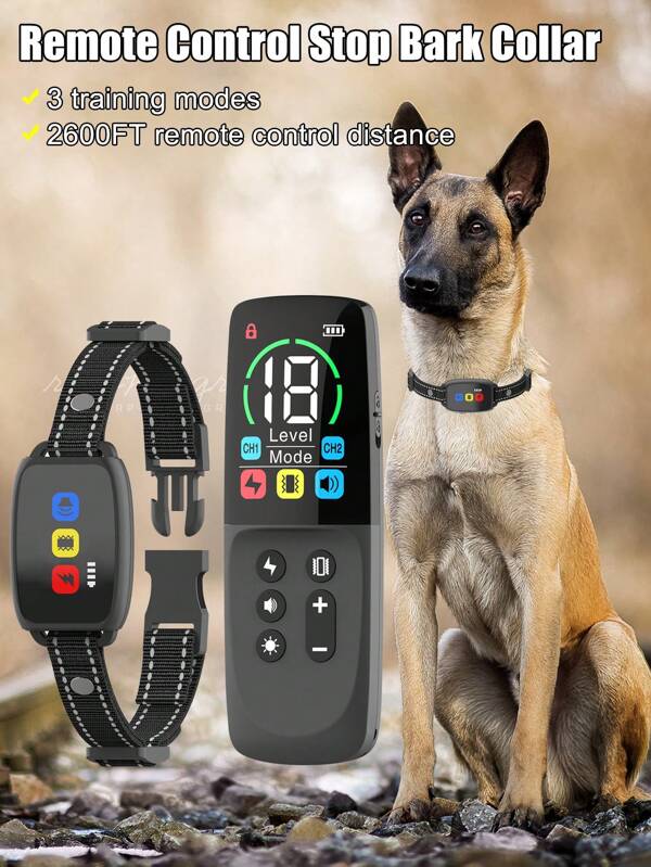 New Pet Colorful Screen Training Collar,Remote Control Dog Training Shock Collar Anti-Bark Collar, 800m Remote Control Range, Adjustable Sound & Light Mode, 3 Training Modes, IP67 Waterproof, Dog Supplies 760