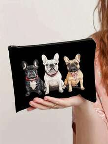 3pcs Pug Dog Polyester Cosmetic Bag Set, Multifunctional Zipper Storage Bag, Canvas Pencil Case, Coin Purse, Cosmetic Organizer, Mini Makeup Bag, Travel Makeup Box Accessories, Makeup Brush Holder, Cosmetic Container, Travel Essentials, Women Accessories, Travel Supplies, Makeup Bag, School Supplies, Holiday Must-Have, Winter Cosmetic Bag - Multicolor - View 7