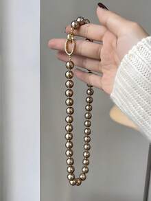 1pc 10mm Mallade System Mocha Brown Vintage Shell Pearl Necklace, Delicate Minimalist Choker For Women, Suitable For Daily, Party, Gift - Beaded Necklace - View 3