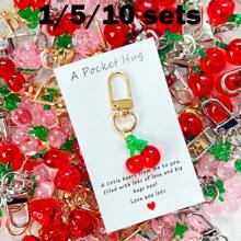 1/5/10pcs Cute Fruit Design Pocket Hug Card Gift Set, Apple/Strawberry/Cherry Shaped Keychain Charm, Backpack Decor, Wedding Party Favors, Encouragement Tokens, Home Decorations, Gifts For Family, Friends, Wedding Guests, Special Birthday, Wedding, Valentine's Day, Graduation, Back To School