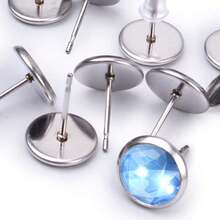 10Pcs Stainless Steel Flat Round Ear Studs Cabochon Setting Post Cup 6/8/10/12/14/16MM Blank Bezel Tray For DIY Earring Jewelry - Silver - View 4