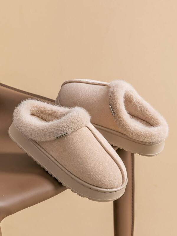 Women's Warm Plush Lined Slippers With Thick Sole, Lightweight Comfortable Slip-On House Shoes For Indoor And Outdoor Wear, Luxurious Style, Autumn/Winter