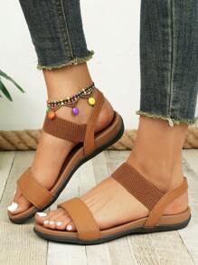 Versatile Youth Essential! Black Elastic Webbing Paired With Minimalist Leather Stripes, Double Strap Design Conforms To The Ankle For Comfortable And Non-Constrictive Wear. Soft And Textured Deep Brown Outsole Is Slip-Resistant And Durable. Open-Toe Style Is Breezy And Breathable, Whether For Casual Outings Or Campus Strolls, Easily Achieving A Laidback Yet Fashionable Summer Look For Young People.