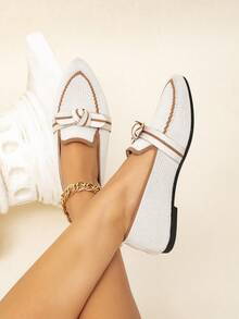 1 Pair Comfortable, Lightweight, Breathable Casual Flat Loafers, Suitable For Teenagers, All Season - White - View 2