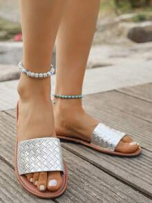 Comfortable, Lightweight, Minimalist, Versatile Indoor/Outdoor/Beach French Strap Sandals - Silver - View 4