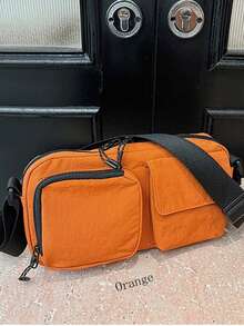 Unisex Large Capacity Multi-Pocket Shoulder Bag, Men's Messenger Bag, Women's Crossbody Bag, Nylon, Solid Color, Sling Bag, Washed Canvas Crossbody Bags - Multicolor - View 10