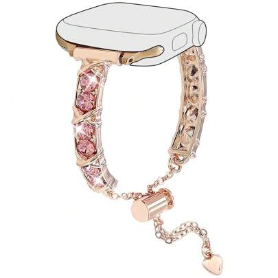 1 peça de pulseira de metal com strass feminina, compatível com pulseira de smartwatch Apple, pulseira decorativa