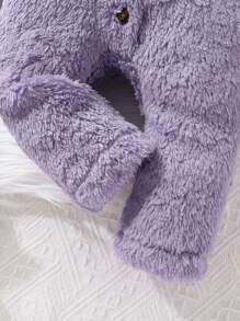 Comfortable And Cute Baby Girl Butterfly Embroidery Color Patch Bow Tie Details Hooded Teddy Bear Jumpsuit, Soft, Comfortable, Warm