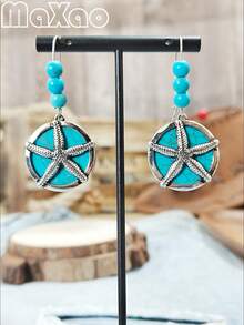 Women's Turquoise Vacation Beach Style Earrings, Suitable For Daily Wear - Beach Style Turquoise Earrings - View 2