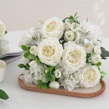 3 Buquês Artificial de Peônia, Hortênsia e Crisântemo, Flores Artificiais de Toque Real, Buquê de Mão para Noivas, Decoração para Casa e Escritório, Arranjos Florais Artificiais Centrais, Decoração de Jardim Externo, Casamento, Aniversário, Chá de Panela