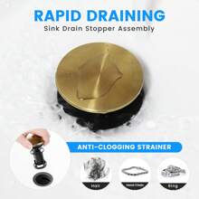 Bathroom Sink Drain, Pop Up Drain Stopper With Overflow, Lavatory Vanity Vessel Sink Drain Assembly, Matte Black