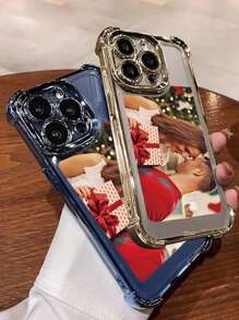 1pc DIY Gold Quadrangular Shockproof Custom Photo Phone Case, Compatible With Apple 16, 15, 14, 13, 12, 11 Pro Max Mini X XS XR 6 7 8 Plus, Suitable As A Surprise Gift For Mother's Day, Anniversary, Birthday, Father's Day, Christmas, Family, Valentine's Day