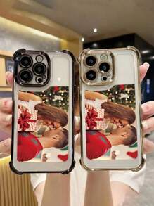 1pc DIY Gold Quadrangular Shockproof Custom Photo Phone Case, Compatible With Apple 16, 15, 14, 13, 12, 11 Pro Max Mini X XS XR 6 7 8 Plus, Suitable As A Surprise Gift For Mother's Day, Anniversary, Birthday, Father's Day, Christmas, Family, Valentine's Day