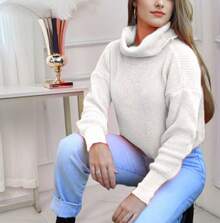 Women's Cold Weather Blouse Turtleneck Knitted Sweater - 白色 - 查看 5