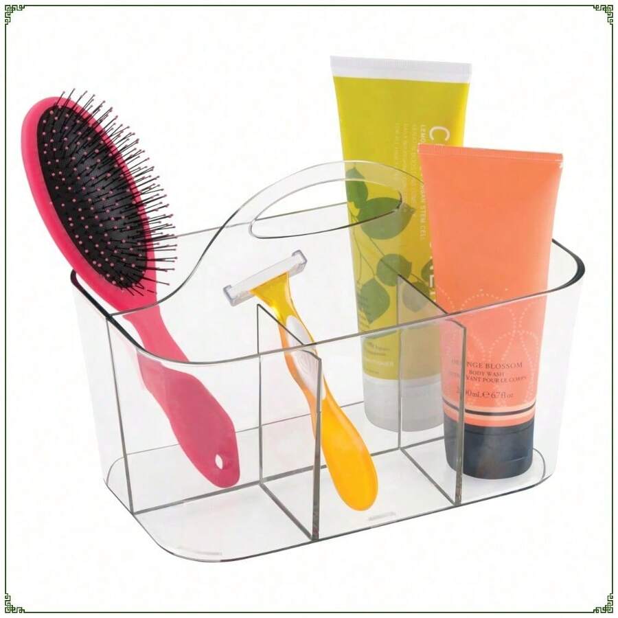 Plastic Makeup Storage Organizer Divided Basket Bin For Bathroom Vanity, Clear Home Bathroom Decor Summer Holiday Makeup Organizer Beach Bag,Toiletry Bag Back To School - 1 - View 1