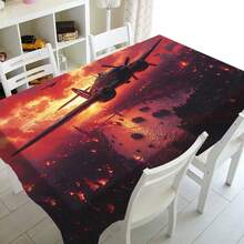 1 pieza Mantel con diseño de arte de avión con tema de guerra, adecuado para decoración y colección de escritorio, mantel rectangular, lavable a máquina, mantel de estilo retro para picnic, camping, boda, fiesta de cumpleaños, restaurante, decoración del hogar, decoración navideña