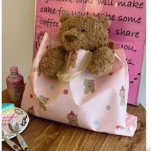 10pcs High-End Cartoon Cute Little Bear Clothing Store Non-Woven Bag Packaging With Shopping Gift Tote Bag Summer Cooling,Beach,Travel
