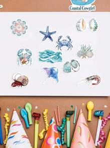 50PCS Ocean Stickers, Sea Animal Stickers, Blue Stickers, Beach Stickers, Aesthetic Stickers, Blue Stickers Cartoon Graffiti Label Stickers For Laptop, Car, Skateboard, Bottles, Scrapbook, Computer, Phone, Gift