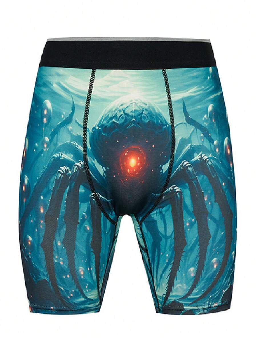 Men's Fashion Positioning Monster Print Boxer Briefs - Dusty Blue - View 1