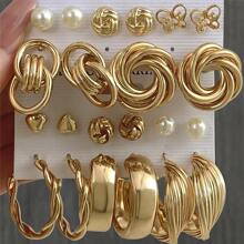 11 Pairs Of Creative Fashion Earrings Set, Faux Pearl Alloy Earrings, Antique Fried Dough Twists Ring Earrings, Butterfly Earrings, C-Shaped Pearl Earrings, Geometric Earrings, Heart Shaped Earrings, Creative Simple Earrings, Suitable For Women's Daily Wear