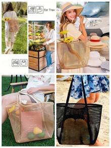 1 件时尚可折叠女士沙滩手提包 - 大容量透明网眼单肩包，带拉链和腕带，耐用牛津布，适合旅行、购物和度假必需品 | 轻巧宽敞的设计，沙滩包 - 彩色 - 查看 7