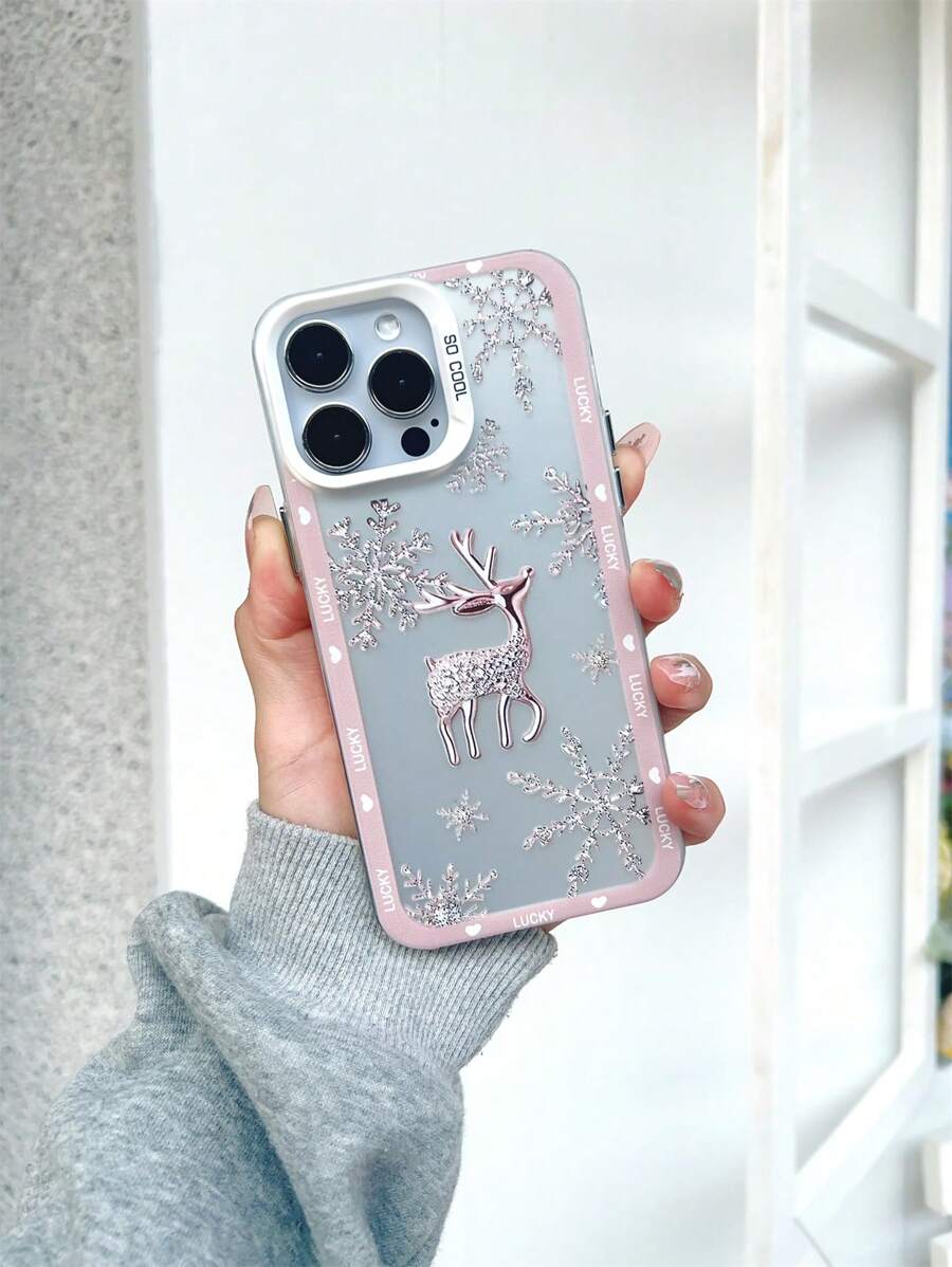 Funda creativa con diseño de copo de nieve y ciervo para 16/16Plus/16Pro/16Promax, 15/15Plus/15Pro/15Promax, 14/14Plus/14Pro/14Pro Max, 13/13Pro/13Pro Max, 12/12Pro/12Pro Max, 11/11Pro Max, X/XS/XR/XS Max. Sencilla, de lujo, de alta gama, resistente a la suciedad y duradera