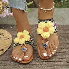 Women Plus Size Color Block Round Toe Casual Flat Sandals