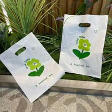 50pcs/Clothing Green Flower Handbag Fashion Women's Plastic Shopping Bag Fresh And Simple Jewelry Gift Bag Summer Cooling,Beach,Travel