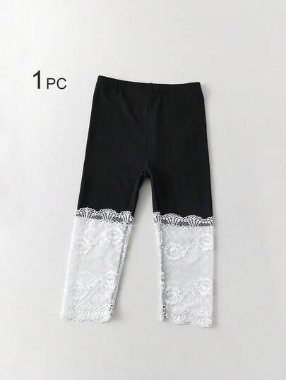 Bộ 4/3/2/1 chiếc quần legging lửng viền ren cho bé gái, màu trơn/tương phản, nhẹ, kiểu dáng thường ngày, dễ thương và thời trang, kiểu công chúa, phù hợp mặc hàng ngày, mềm mại và thoải mái, thích hợp cho học sinh phối cùng áo, váy, mùa tựu trường.