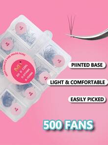 500/1000 PCS Fans Premade Fans Eyelash Extensions 3D 5D Premade Lash Fans 8-15mm Mixed Length D Curl Promade Loose Fans Thin Base Premade Volume Lash Extension(0.07 D 8-15mm) - D - View 5
