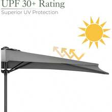 2.7m Half Parasol Round Garden Balcony Umbrella With Crank Handle & UV Protection (Grey) - Grey - View 7