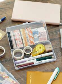 1/3/6 pièces Autocollants Boîte de rangement en plastique, Organisateur de dos, Notes, Emballage, Boîtes de rangement de papeterie, Boîtes à stylos, Boucles de fermeture, Boîtes vides sans grille en PP, Boîtes de rangement en plastique transparent, Accessoires, Boîtes carrées en plastique PP
